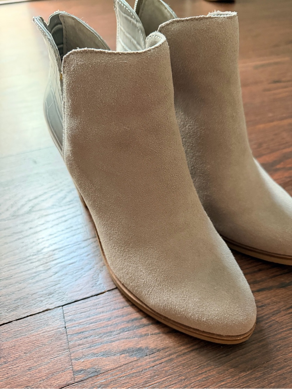 Dolce Vita Suede Ankle Booties in Taupe